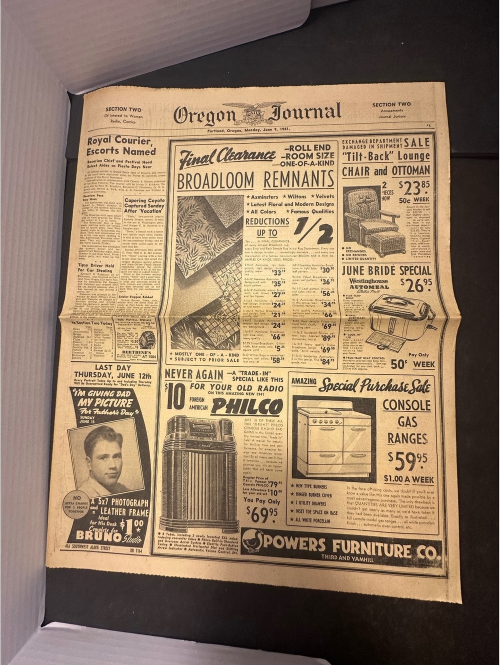 1941 Oregon Journal June 9 Section Two Comics Philco Chesterfield Ads